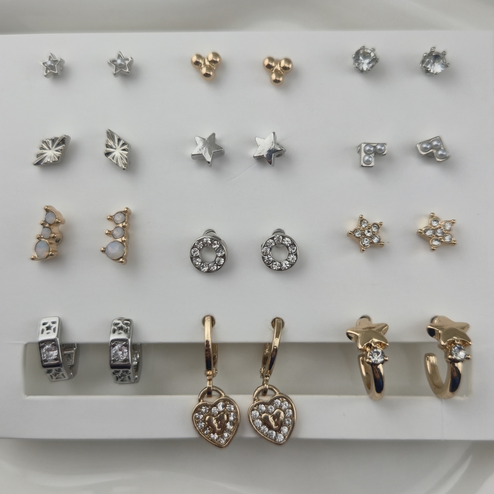 Multi Stud Earring Set | Stars, Hearts, Florals & Small Hoops | Mixed Metal